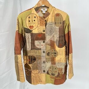 Sandy Starkman Womens Silk Art To Wear Jacket Size M Patchwork Beading Vintage
